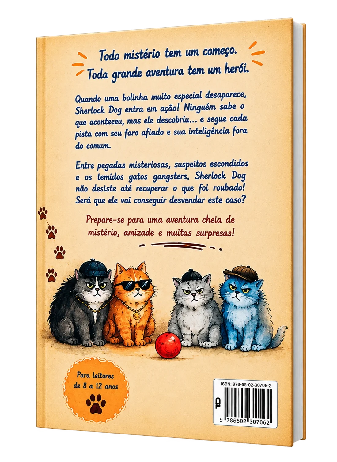 Verso de Sherlock Dog, com a sinopse e a faixa de idade